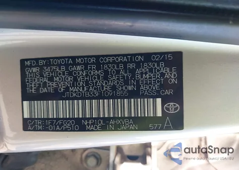 2015 Toyota Prius C Two из США, поврежденный, VIN JTDKDTB33F1091855